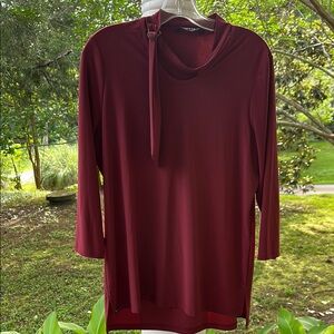LISETTE Red 3/4 Sleeve Tie Front Tunic